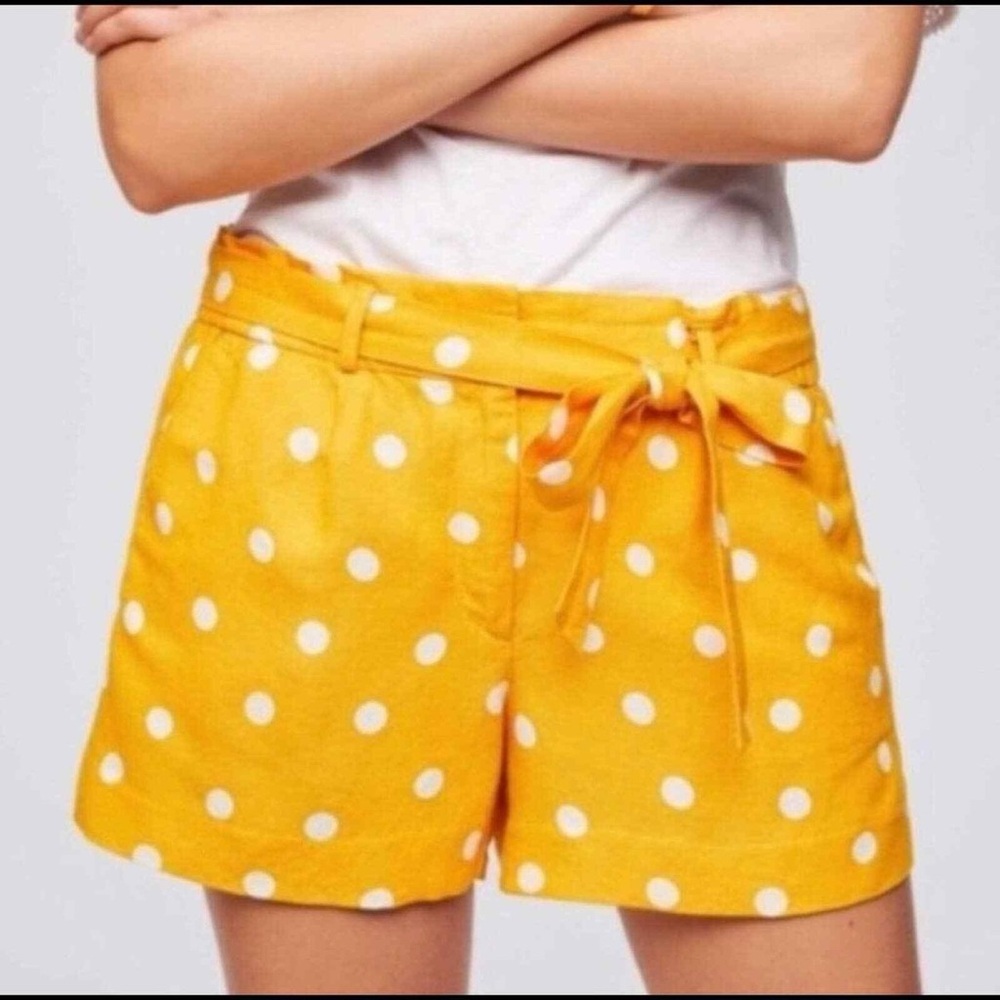 Mustard Yellow Polka Dot Linen Shorts with Flexible Waistband